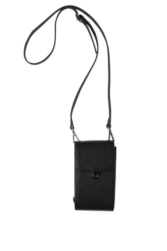 Black Genuine Leather Crossbody Phone Bag and Zippered Women's Bag with Card Holder - Black - DERIDERIM (1)