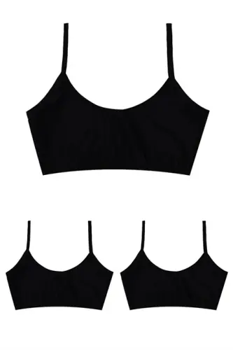Black Girls' Crop Tank Top Padded Cotton Training Bra 3 Pack - 1