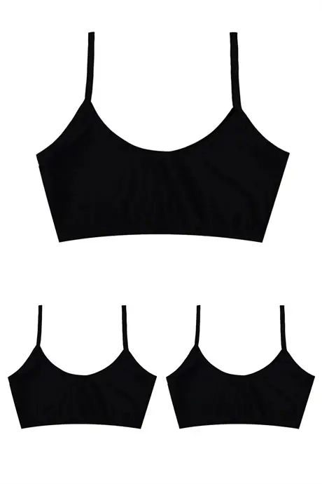 Black Girls' Crop Tank Top Padded Cotton Training Bra 3 Pack - 1
