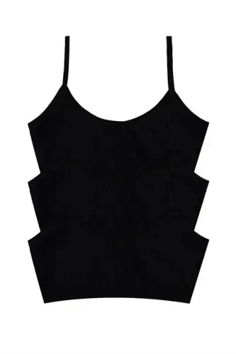 Black Girls' Crop Tank Top Padded Cotton Training Bra 3 Pack - BÜYÜKBEDENIZ (1)