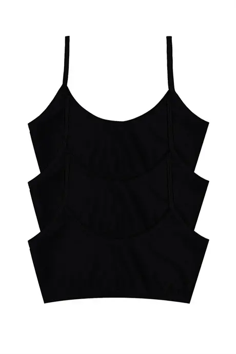 Black Girls' Crop Tank Top Padded Cotton Training Bra 3 Pack - 2