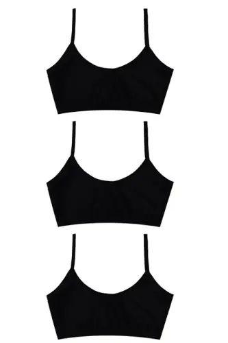 Black Girls' Crop Tank Top Padded Cotton Training Bra 3 Pack - 3