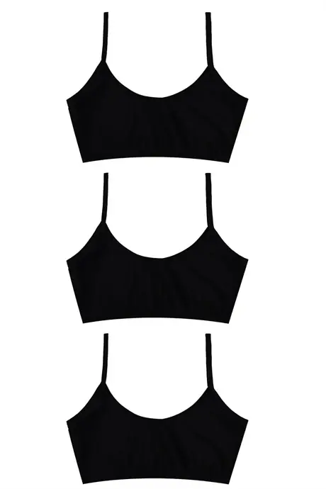 Black Girls' Crop Tank Top Padded Cotton Training Bra 3 Pack - 3