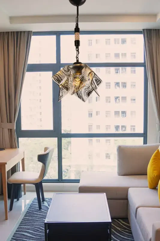 Black Glass Pendant Chandelier Bedroom Living Room Kitchen Corridor Lamp-Black - 1