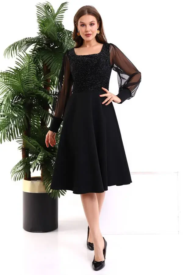 Black Glitter Round Neck Dress F119 - 1
