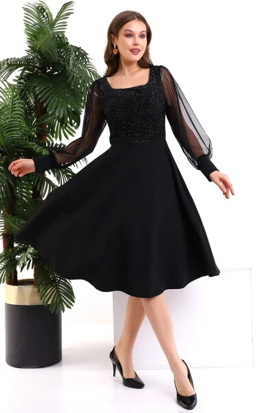 Black Glitter Round Neck Dress F119 - 2