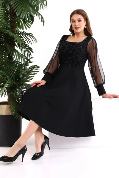 Black Glitter Round Neck Dress F119 - 3
