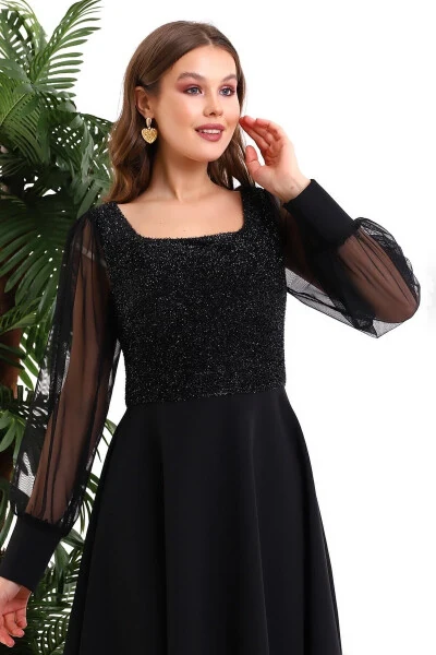 Black Glitter Round Neck Dress F119 - 5