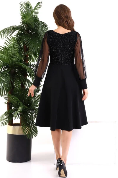 Black Glitter Round Neck Dress F119 - 6