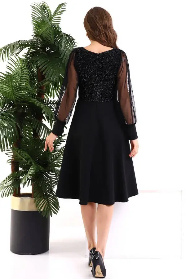Black Glitter Round Neck Dress F119 - 6