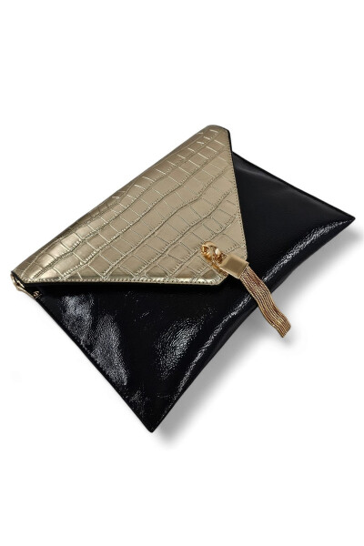 Black & Gold Crocodile Chain Strap Women's Portfolio & Clutch Bag - 4