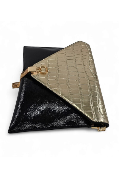 Black & Gold Crocodile Chain Strap Women's Portfolio & Clutch Bag - 5