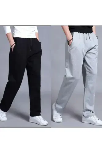 Black-Gray Men's Wide Leg Straight Leg Sweatpants-Black - 1