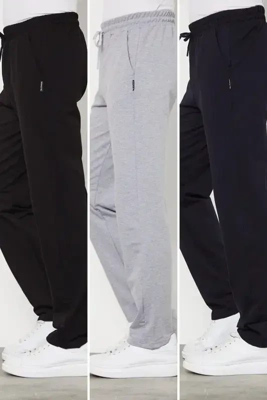Black-gray-navy blue 3-piece Men's Straight Leg Relaxed Fit Sweatpants Premium Fabric-Black - 1