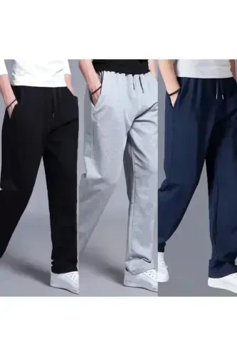 Black- Grey- Navy Blue Men's Wide Leg Straight Leg Sweatpants- Black - 1