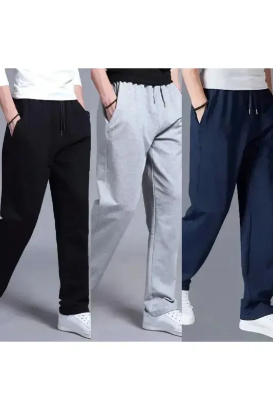 Black- Grey- Navy Blue Men's Wide Leg Straight Leg Sweatpants- Black - 1