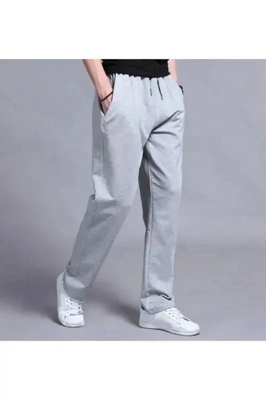 Black- Grey- Navy Blue Men's Wide Leg Straight Leg Sweatpants- Black - 2