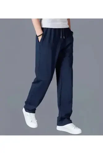 Black- Grey- Navy Blue Men's Wide Leg Straight Leg Sweatpants- Black - 3