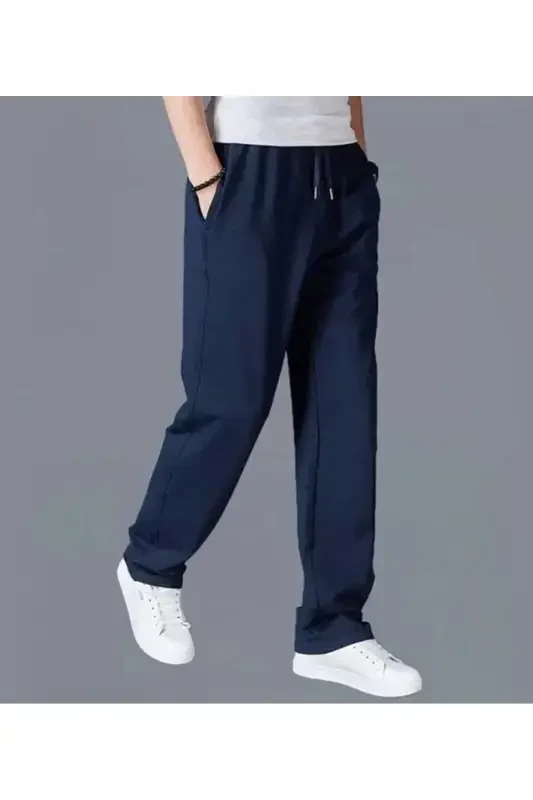 Black- Grey- Navy Blue Men's Wide Leg Straight Leg Sweatpants- Black - 3