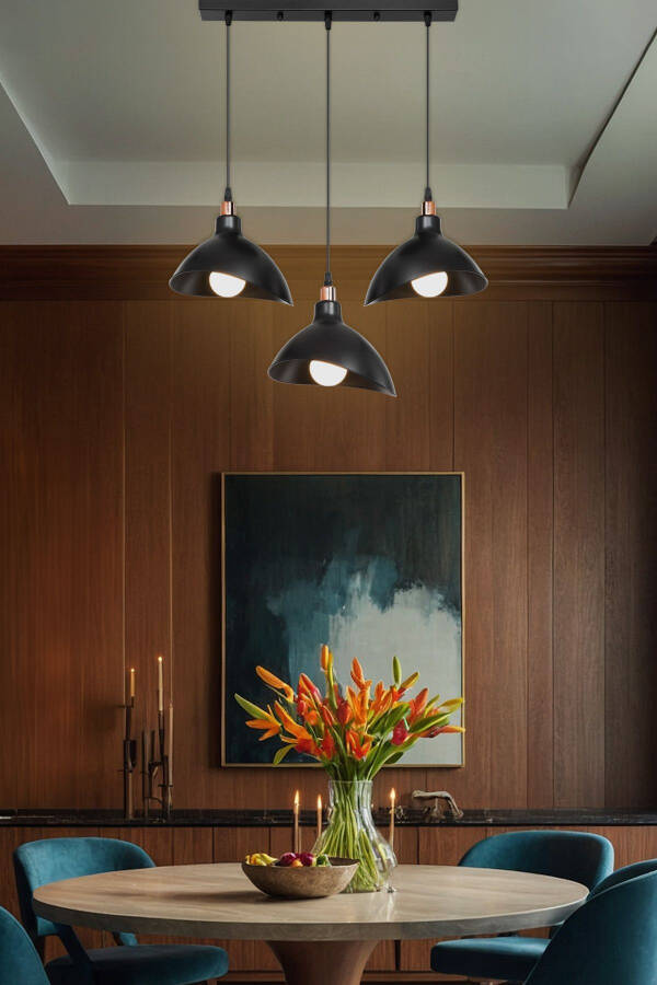 Black Hanging Chandelier Kitchen Living Room Cafe Bar Bedroom Corridor Lamp 3-Piece Row - 1