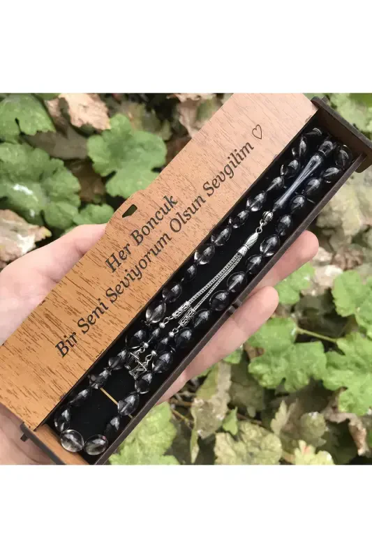 Black Hare Rosary Gift for Lover, Wooden Boxed Lettered Rosary-hare black - KANUNİ TESBİH