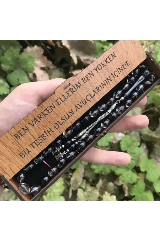 Black Hareli Barley Cut Wood Boxed Gift Rosary-Black 45 - KANUNİ TESBİH