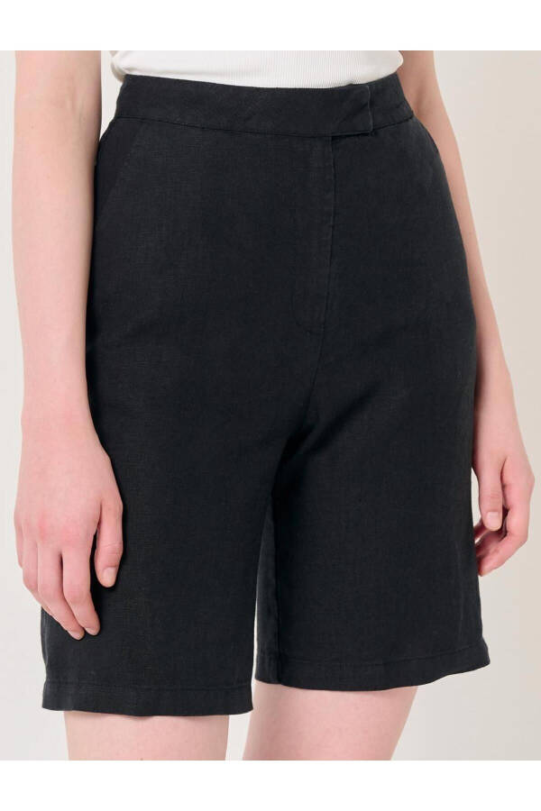 Black High Waisted Linen Shorts - 20