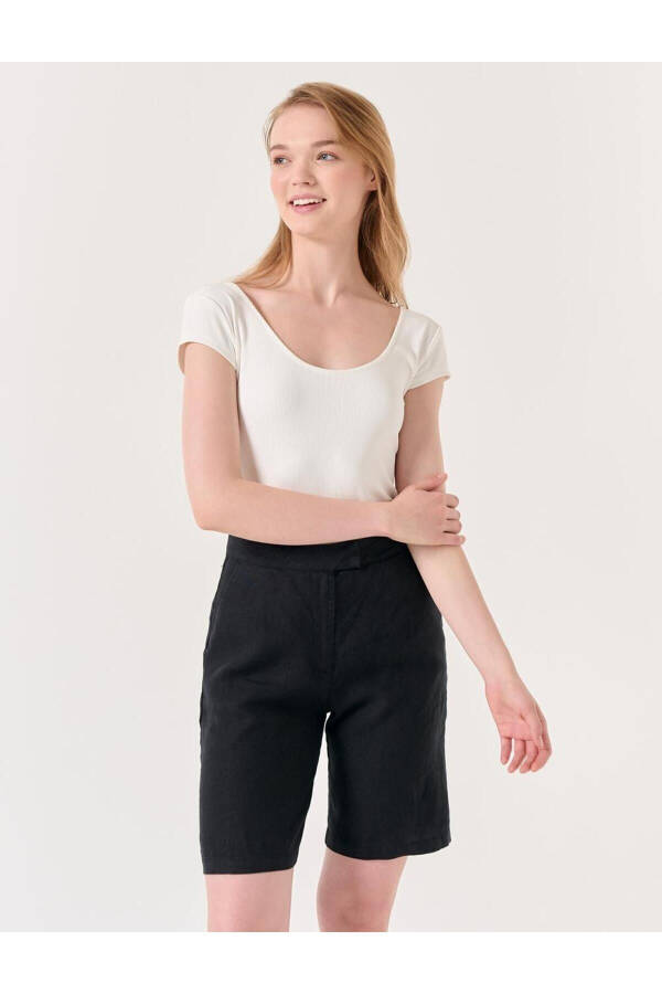 Black High Waisted Linen Shorts - 21