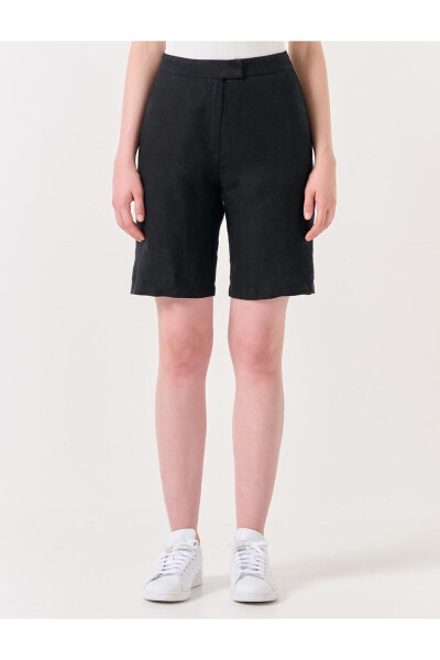 Black High Waisted Linen Shorts - 23