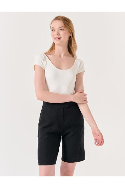 Black High Waisted Linen Shorts - 15