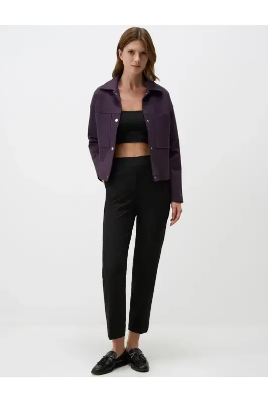 Black High Waisted Short Fabric Pants - JIMMY KEY