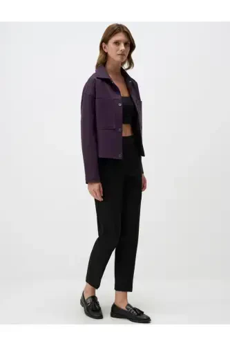 Black High Waisted Short Fabric Pants - 3