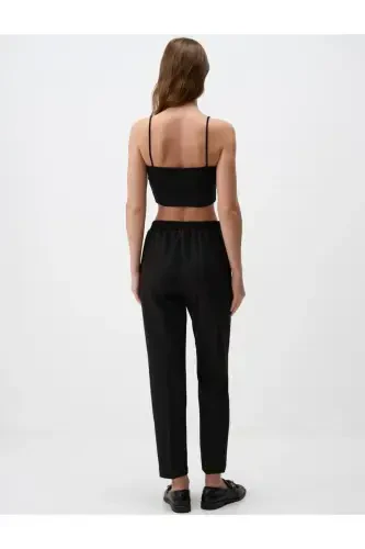 Black High Waisted Short Fabric Pants - 6