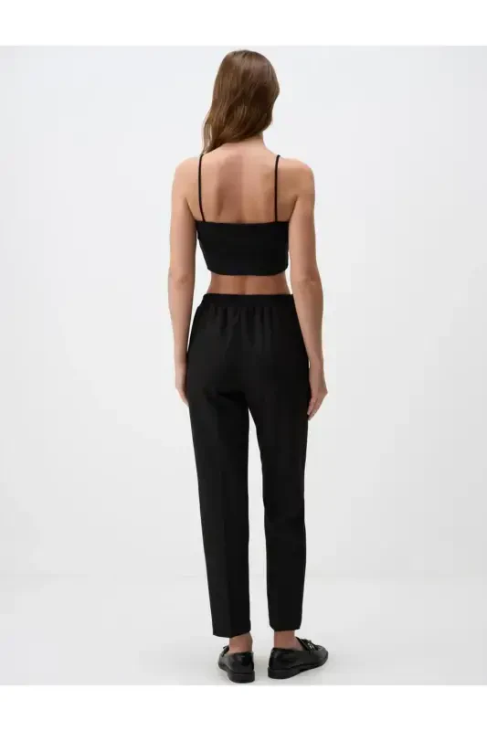 Black High Waisted Short Fabric Pants - 6