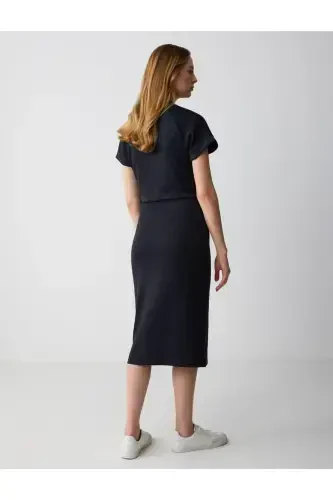 Black High Waisted Slim Fit Knit Midi Skirt - 6