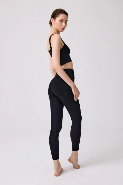 Black High Waisted Women's Leggings with Tummy Control - 2