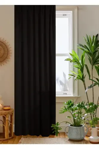 Black Honeycomb Velvet Textured Backdrop Curtain Plain Sewn Buckram Pleated 1st Class Quality-BLACK - 1