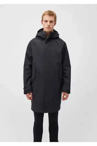 Black hooded, loose fit long coat. 0110430-900 - 1