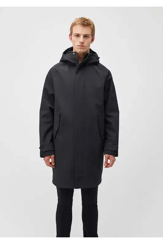 Black hooded, loose fit long coat. 0110430-900 - MAVI