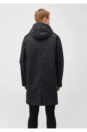 Black hooded, loose fit long coat. 0110430-900 - MAVI (1)