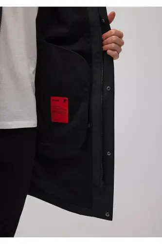 Black hooded, loose fit long coat. 0110430-900 - 3