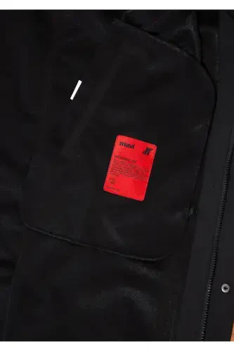 Black hooded, loose fit long coat. 0110430-900 - 5