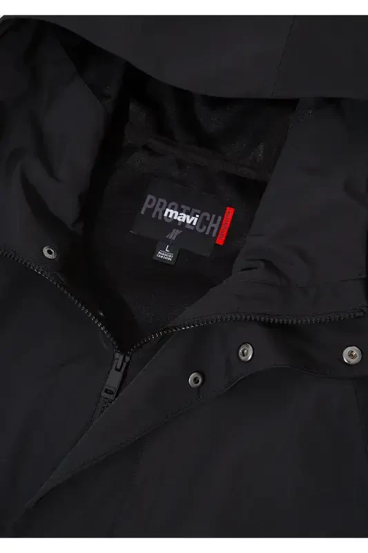 Black hooded, loose fit long coat. 0110430-900 - 6