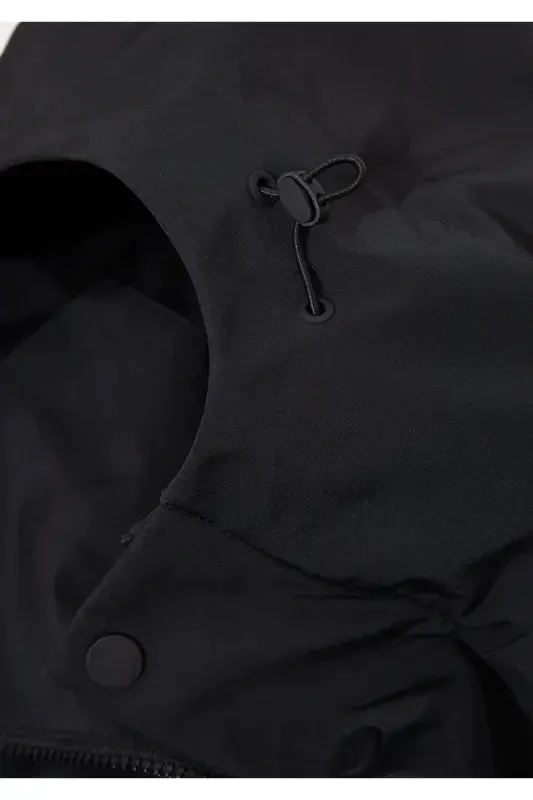 Black hooded, loose fit long coat. 0110430-900 - 7