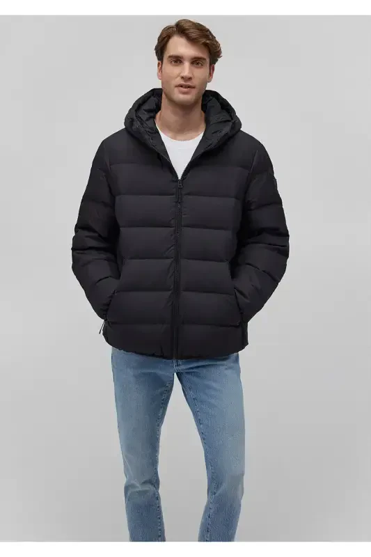 Black Hooded Puffer Jacket (0110193-71379) - 1