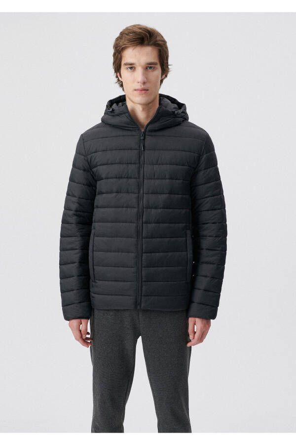 Black Hooded Puffer Jacket - 2