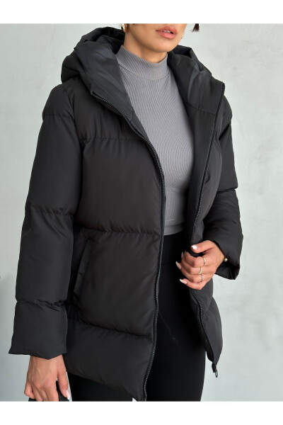 Black Hooded Puffer Jacket for Women - 9