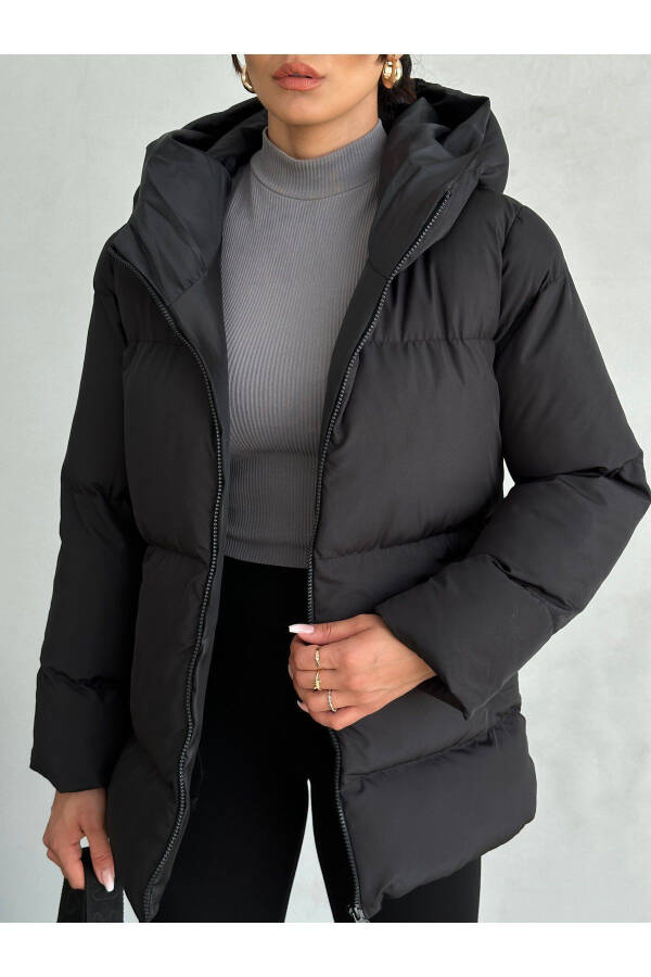 Black Hooded Puffer Jacket for Women - 13