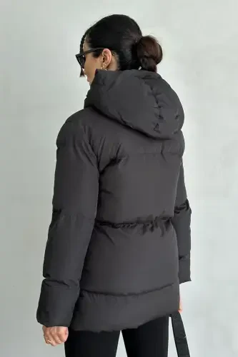 Black Hooded Puffer Jacket for Women - 6