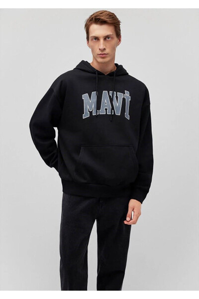 Black Hooded Sweatshirt with Logo Print 067149-902 - 1